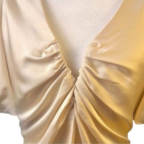 ASTR The Label Cream Satin Puff Sleeve Blouse Sz L - Picture 5 of 11